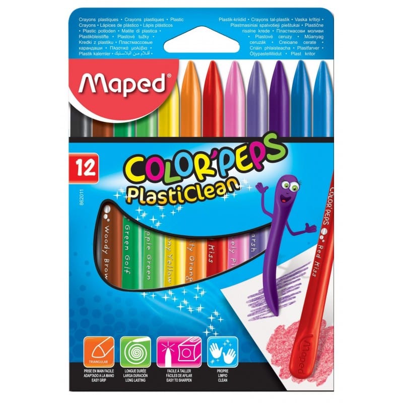 CRAYONS PLASTIC CLEAN 12 PACK MAPED