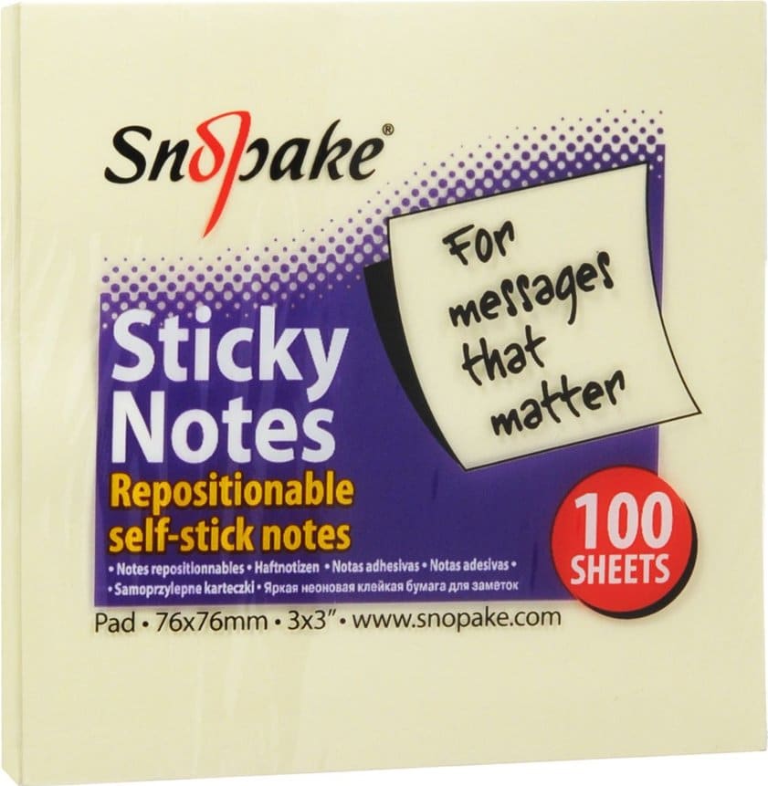 STICKY NOTES 100 SHEETS 76 X 76 SNOPAKE