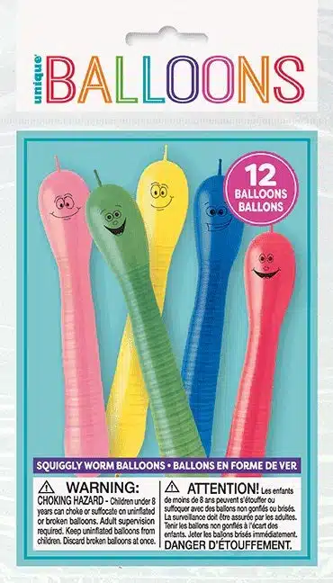 BALLOONS SQUIGGLY WORM X12