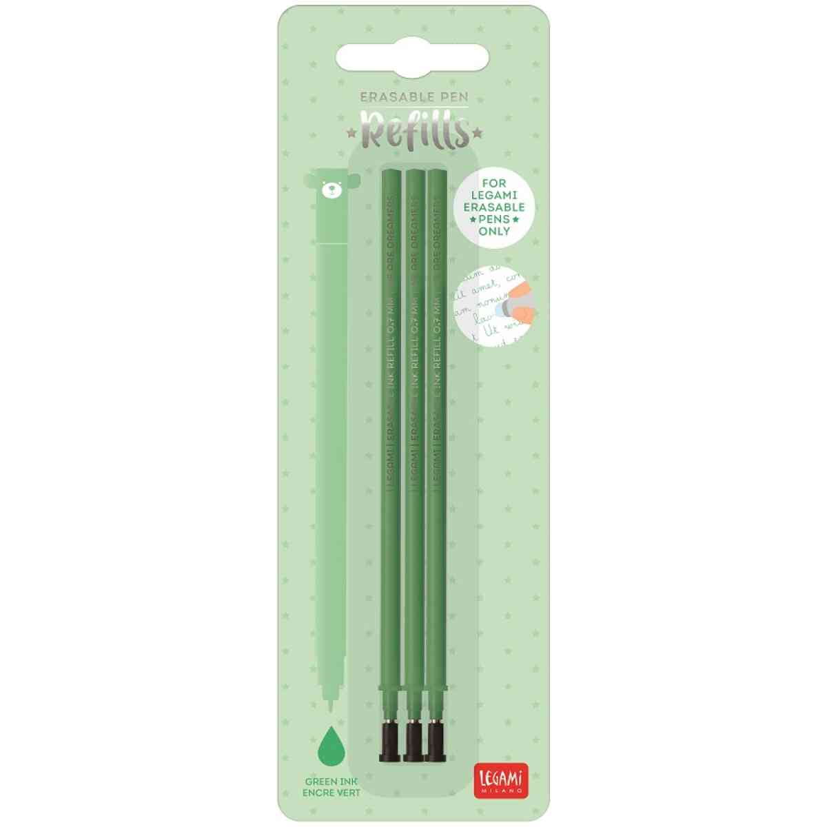 PEN REFILLS ERASABLE 3 PCS GREEN